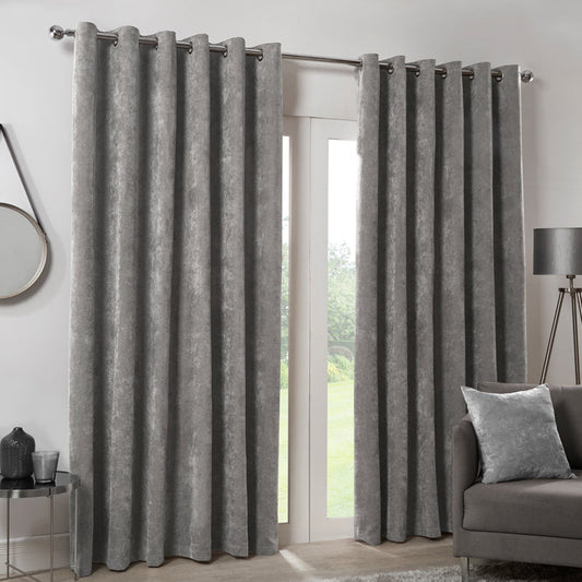Hamilton McBride Silver Italian Velvet Blackout Eyelet Curtains 66 x 72