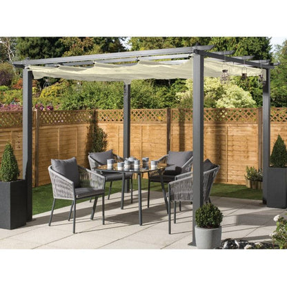 Premium 3x3M Aluminium Gazebo with Retractable Roof, Garden Pergola with Sun Shade Canopy-Charcoal  + FREE Canopy-Cream