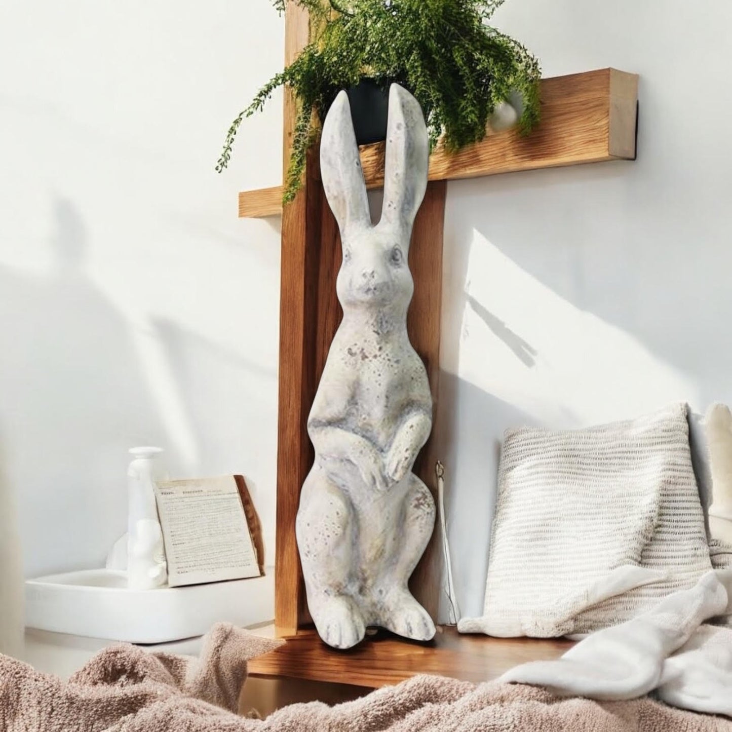 40CM CREAM RESIN RABBIT