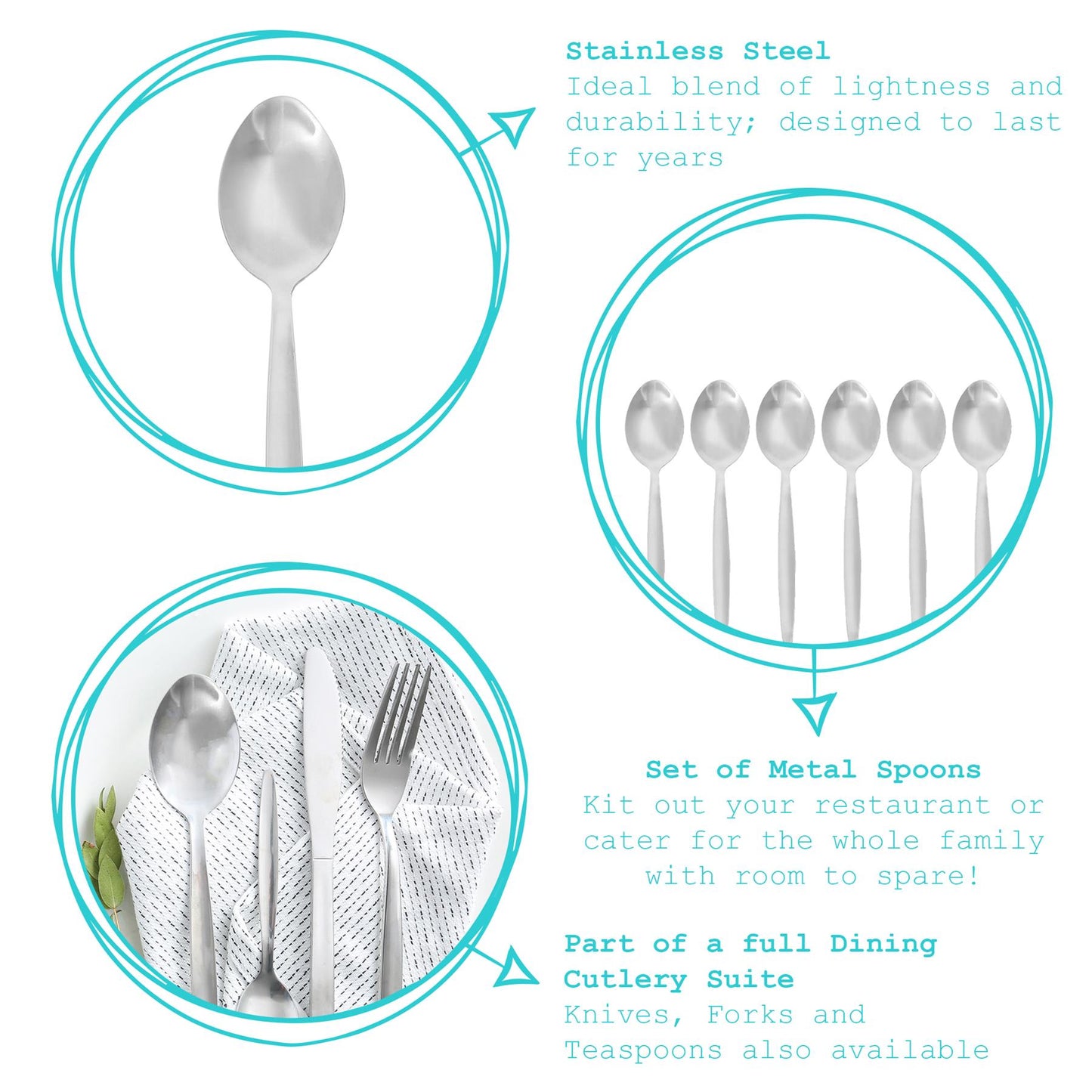 Classic Stainless Steel Dessert Spoons - Pack of 6
