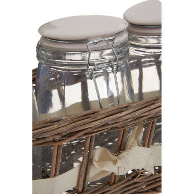 Country Cottage Set of 3 Glass Jars in a Basket