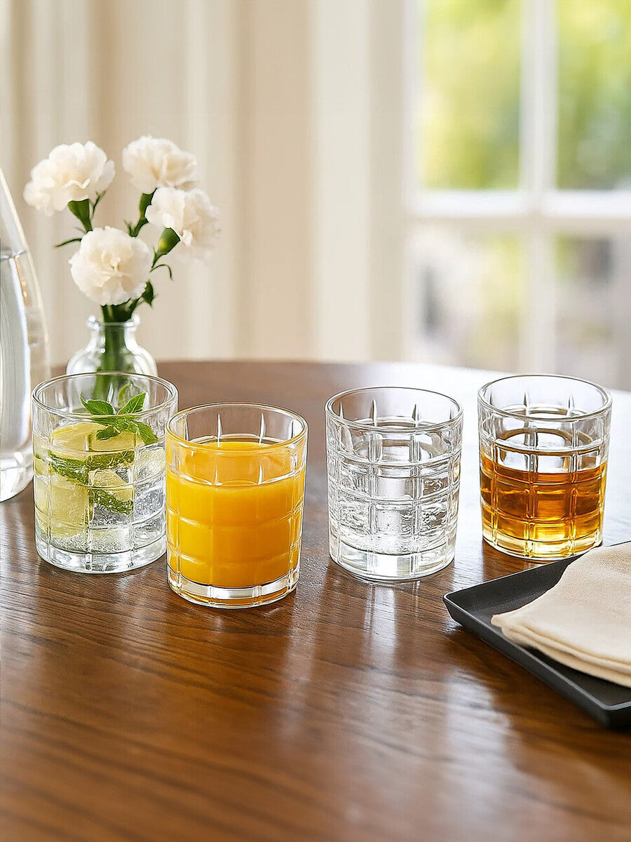 Auclair Set Of Four Check Glass Tumblers
