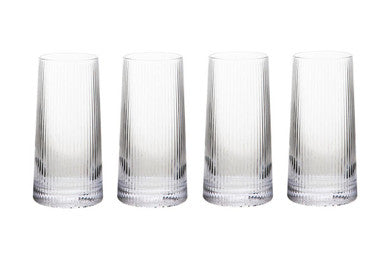 Set Of Four Eldon Ribbed Clear Hi Ball Glasses Mob Packaging