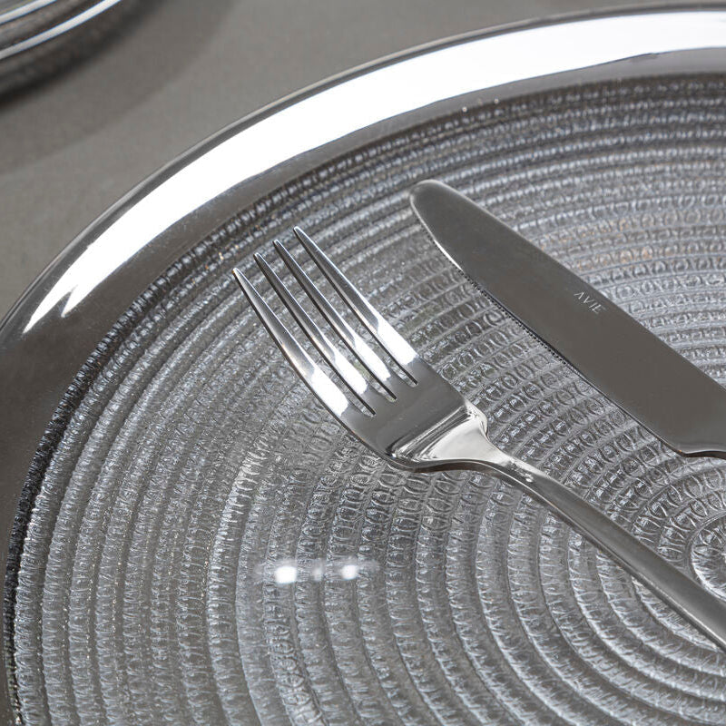 Ida Embossed Glass Side Plate With Silver Rim
