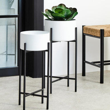 Trosa Large White And Black Floor Standing Planter