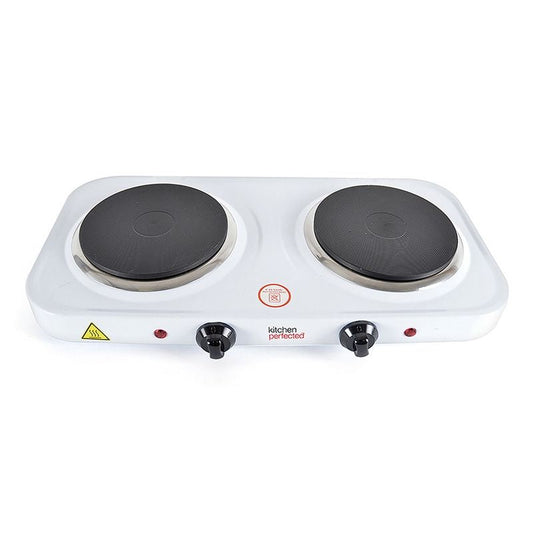 Double Electric Hotplate Cast Iron White - 2000W