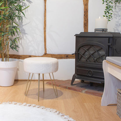 Cream H41 x D35cm Round Boucle Footstool