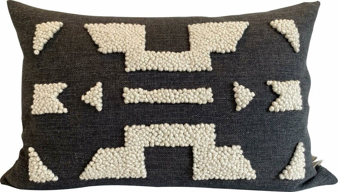 Punch Needle Cushion Cover - Ndebele Pattern 1 Charcoal (60cmx40cm)