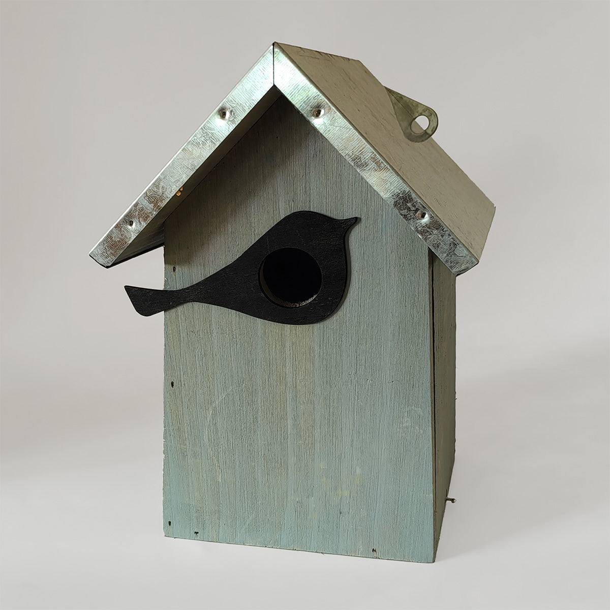 Bird House With Bird Icon Wood Metal By Nature Watch - 25cm