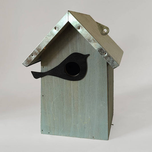 Bird House With Bird Icon Wood Metal By Nature Watch - 25cm