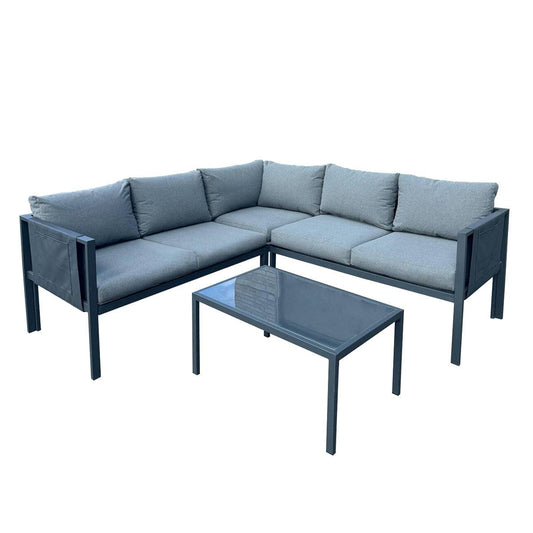 Contemporary Garden Corner Sofa Set Steel Light Grey Cushions by Wensum - 4 Seat