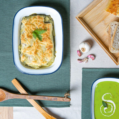 16 x 12cm White Enamel Pie Dishes - Navy - Pack of 6