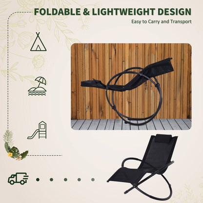Orbital Sun Lounger Rocking Chair Outdoor Zero Gravity Folding w/ Pillow Black