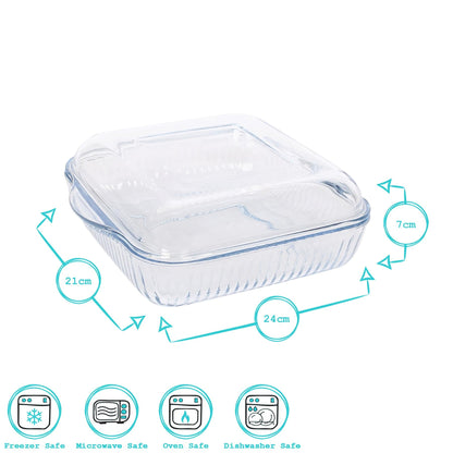 Optical Square Glass Oven Dish with Lid - 24cm x 21cm