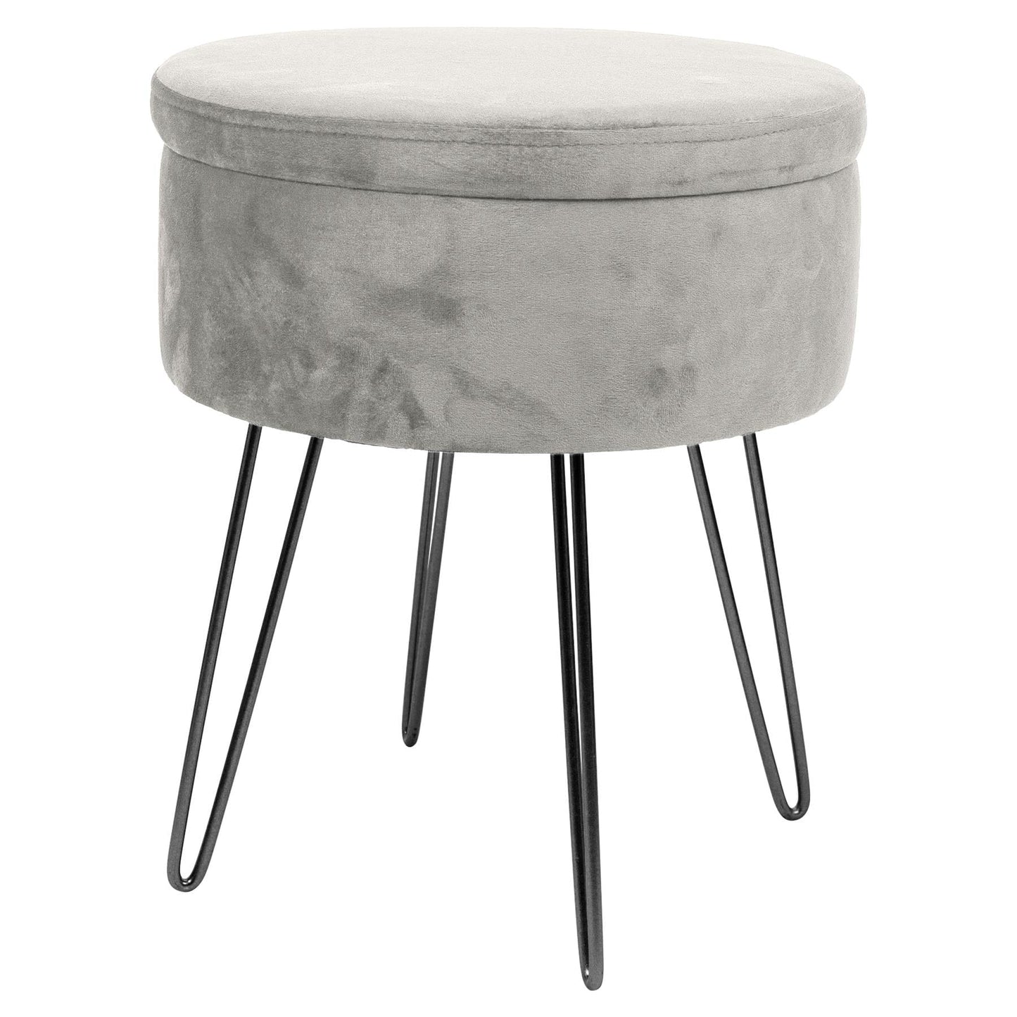 Grey Round Velvet Storage Footstool