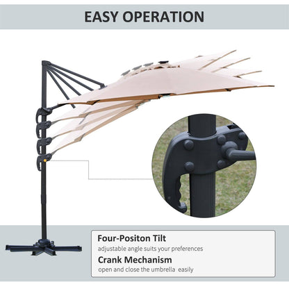 3M LED Cantilever Parasol Outdoor Sun Umbrella w/ Base Solar Lights Brown