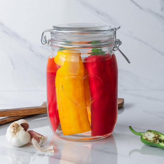 1L Air tight Glass Storage Jar with Embossed Heart Detail
