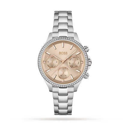 Hugo Boss Women's 1502565 Pandora Silver-Tone Stainless Steel Watch with Rose Gold Dial