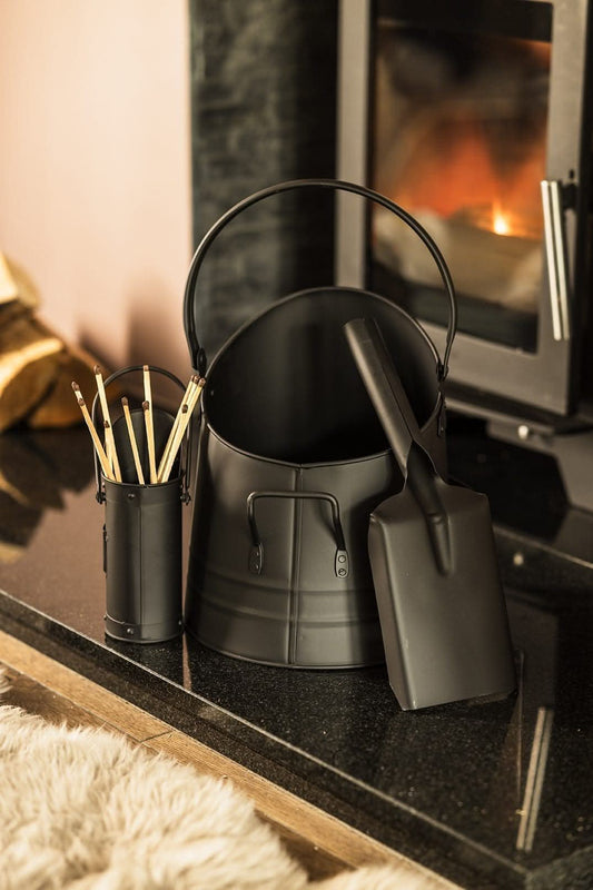 Fireside Coal Bucket and Match Cannister (Black)
