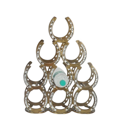 53CM ANTIQUE BRASS 9 BOTTLE WINE RACK