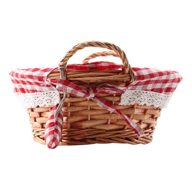 Orla Red Gingham Lining Round Willow Bread Basket