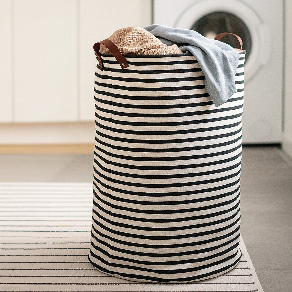 Stripe Black And Natural Laundry Bag