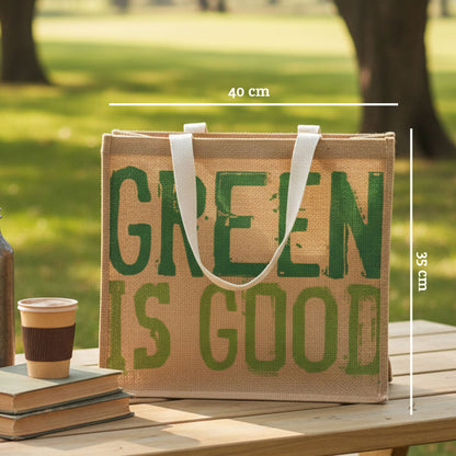 Jade Green Is Good Jute Shopping Bag