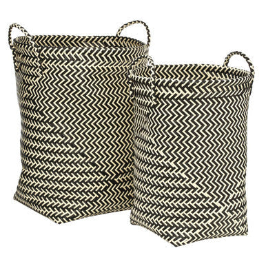 Nautical Set Of Two Black And White Woven Storage Baskets