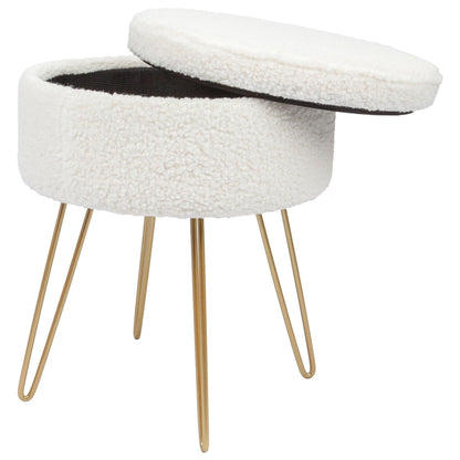Cream H46 x D37cm Round Boucle Storage Footstool