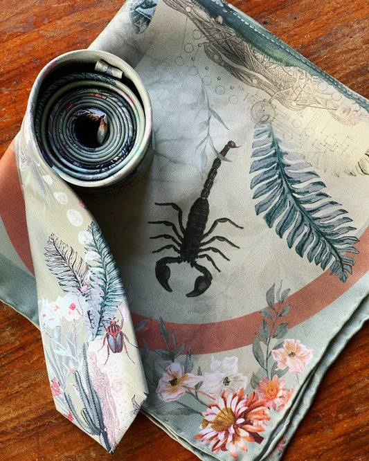 Sage Green Luxury Silk Pocket Square and tie men's Gift set 'Mirage' design inspired by Arizona Desert