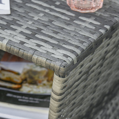 Outdoor Patio Rattan Wicker Coffee Table Bistro Side Table w/ Umbrella Hole and Storage Space