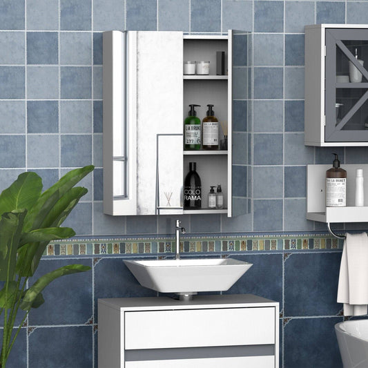 Wall Mount Mirror Cabinet Wood Bathroom Storage Shelf Double Door Cupboard Adjustable 60Wx15Dx75H cm