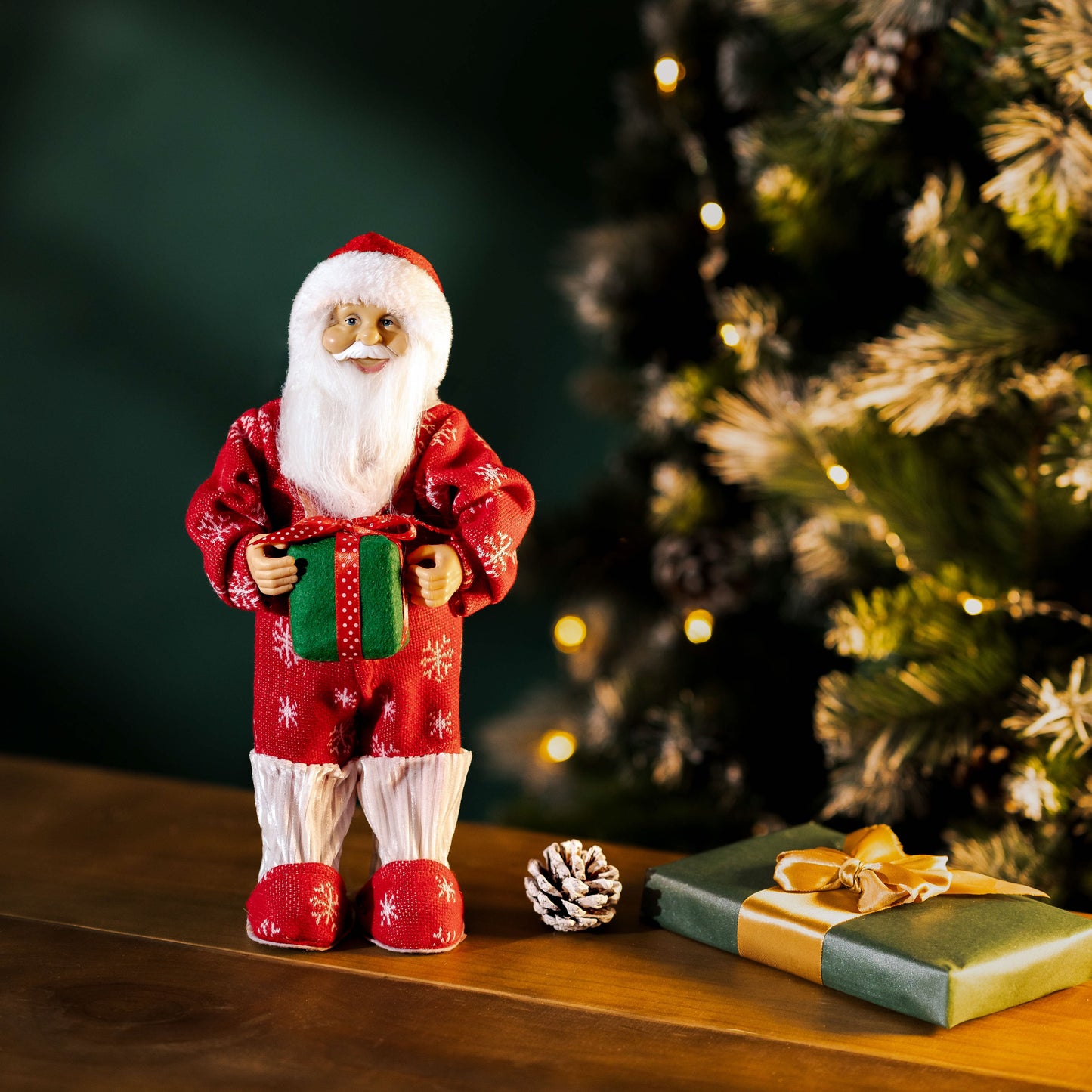 Christmas Deluxe Standing Traditional Red 30cm Santa Claus in Pyjamas