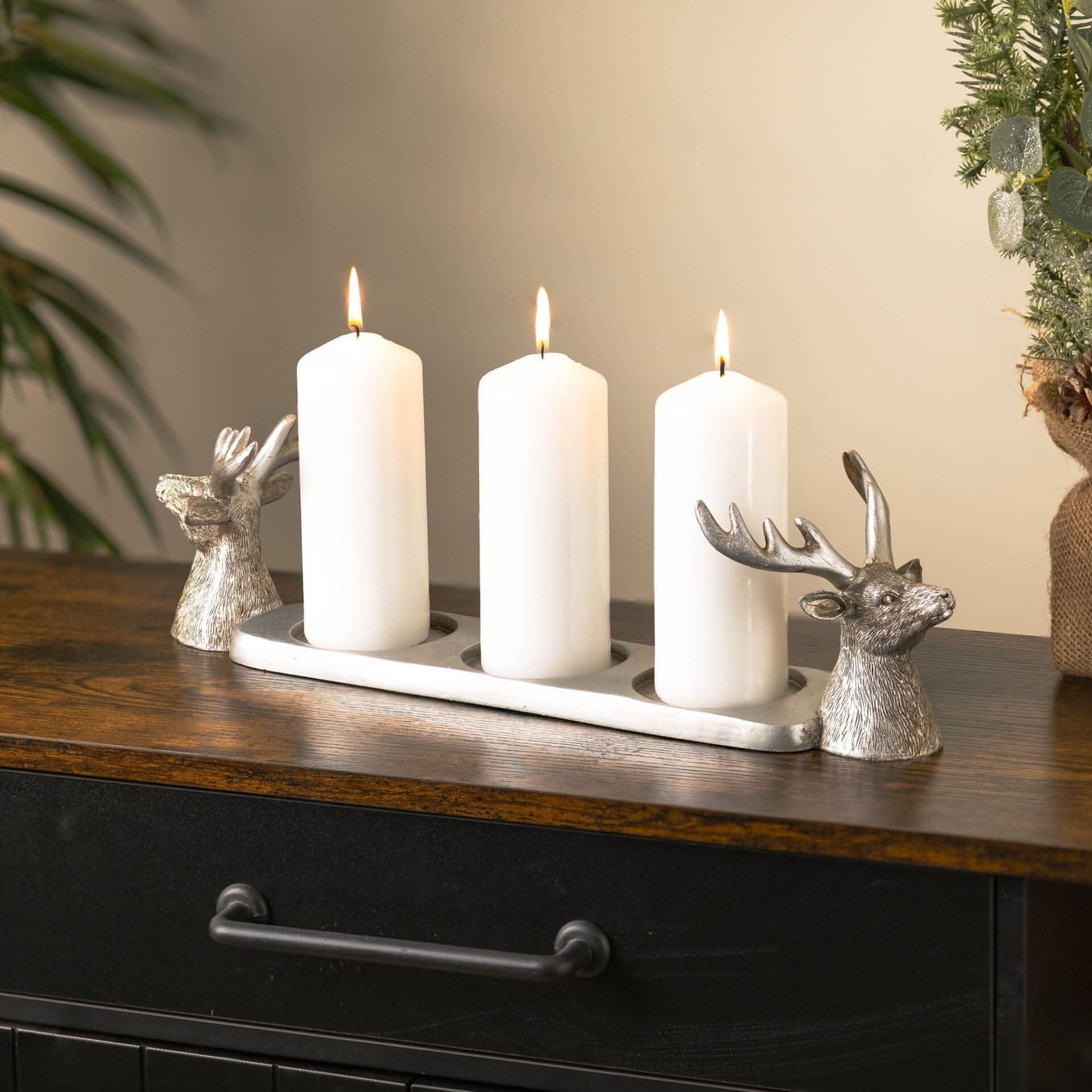 Silver Stag 3 Pillar Candle Holder