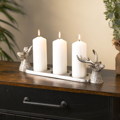 Silver Stag 3 Pillar Candle Holder