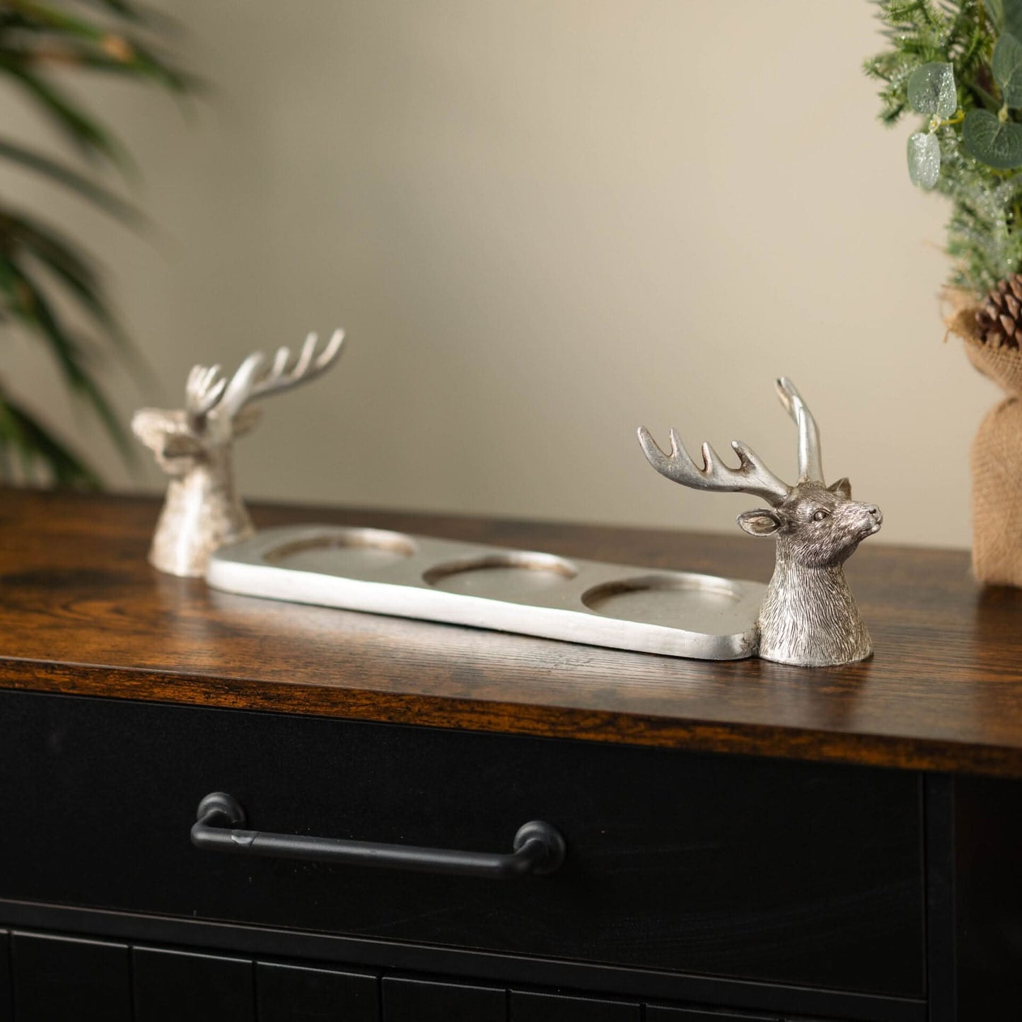 Silver Stag 3 Pillar Candle Holder