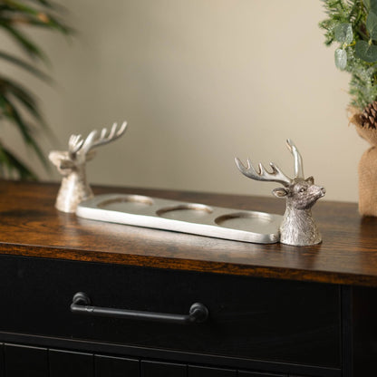 Silver Stag 3 Pillar Candle Holder