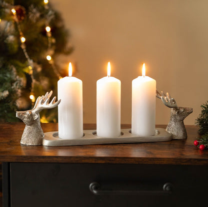 Silver Stag 3 Pillar Candle Holder
