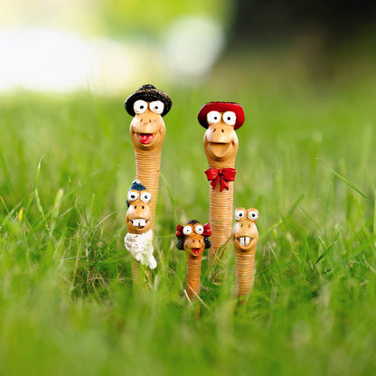 5pc Garden Worms Family Ornaments Miniature Set Resin Decorative Figurines Plant
