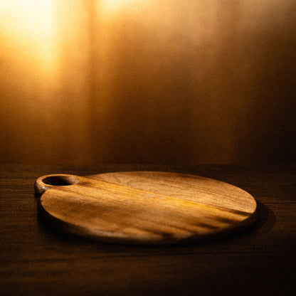 Wooden Round Chopping Board With Ring Handle, Cheese Serving Board