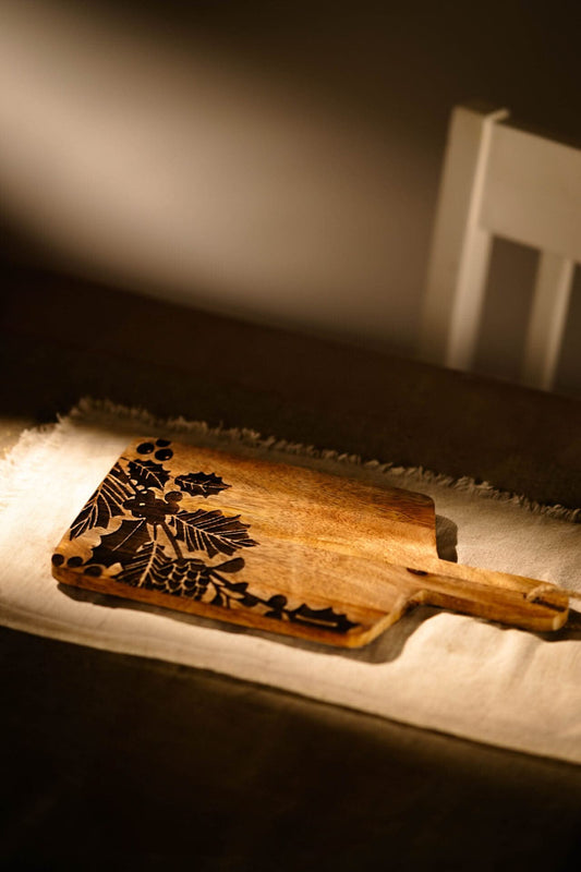 Festive Wooden Holly Berries Cheese Board