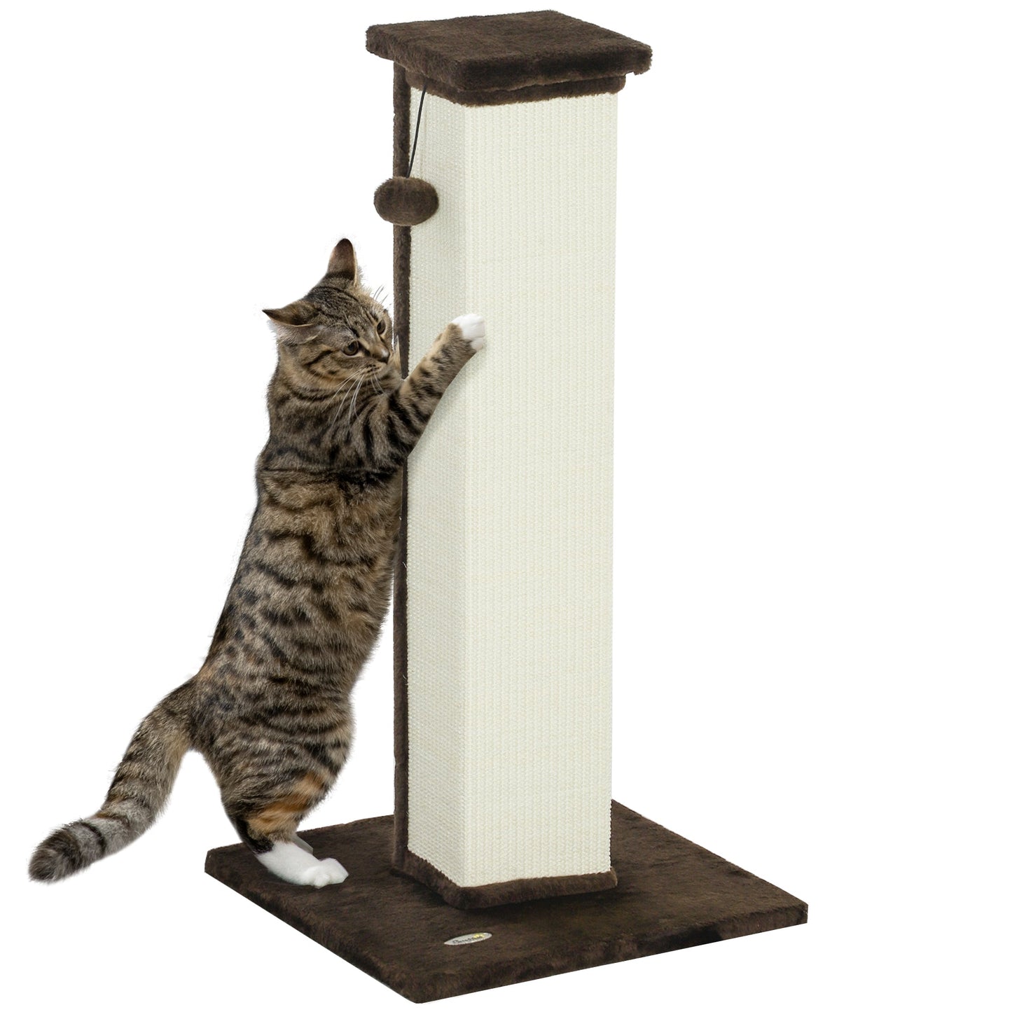 PawHut 81cm Cat Scratching Post w/ Sisal Rope, Hanging Ball Soft Plush
