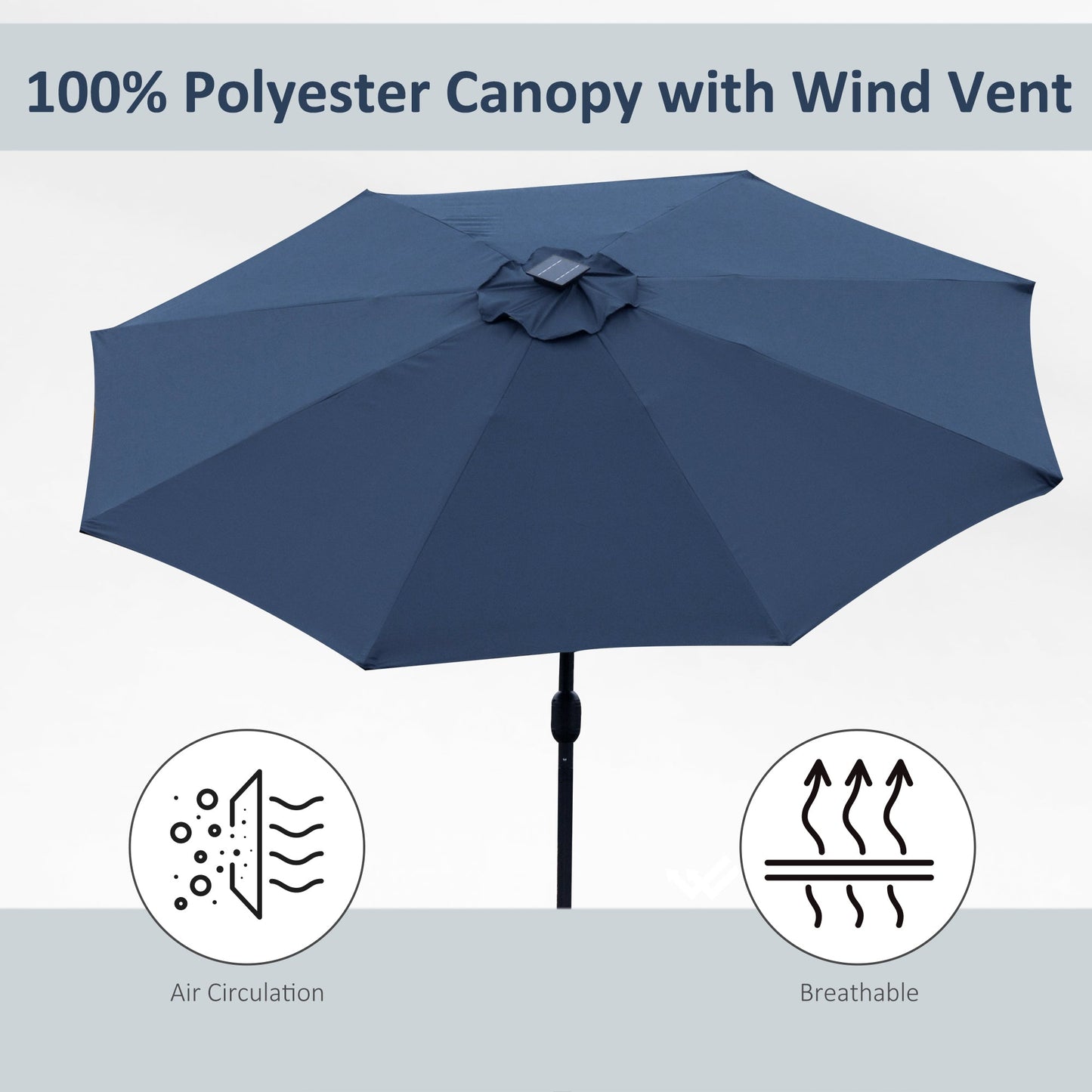 2.7m Garden Parasol Sun Umbrella w/ LED Solar Light Angled Canopy Blue