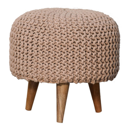 Artisan Furniture Solid Mango Wood Keeva Beige Round Footstool