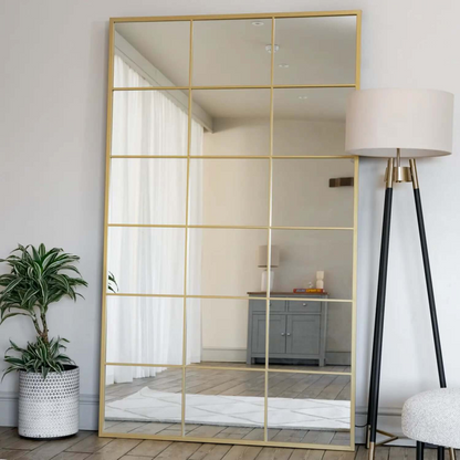 Kyō - Full Length Gold Metal Rectangle Lattice Window Mirror - 200cm x 120cm