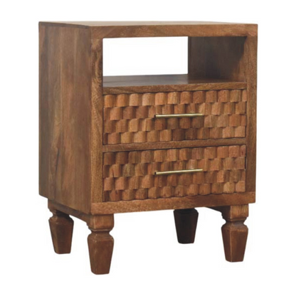Artisan Furniture Solid Wood Arno Bedside in Golden Teak, 2 Drawers, 1 Open Slot, Beige