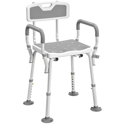 HOMCOM Padded Shower Stool with Arms and Back, 4 Suction Foot Pads, Grey