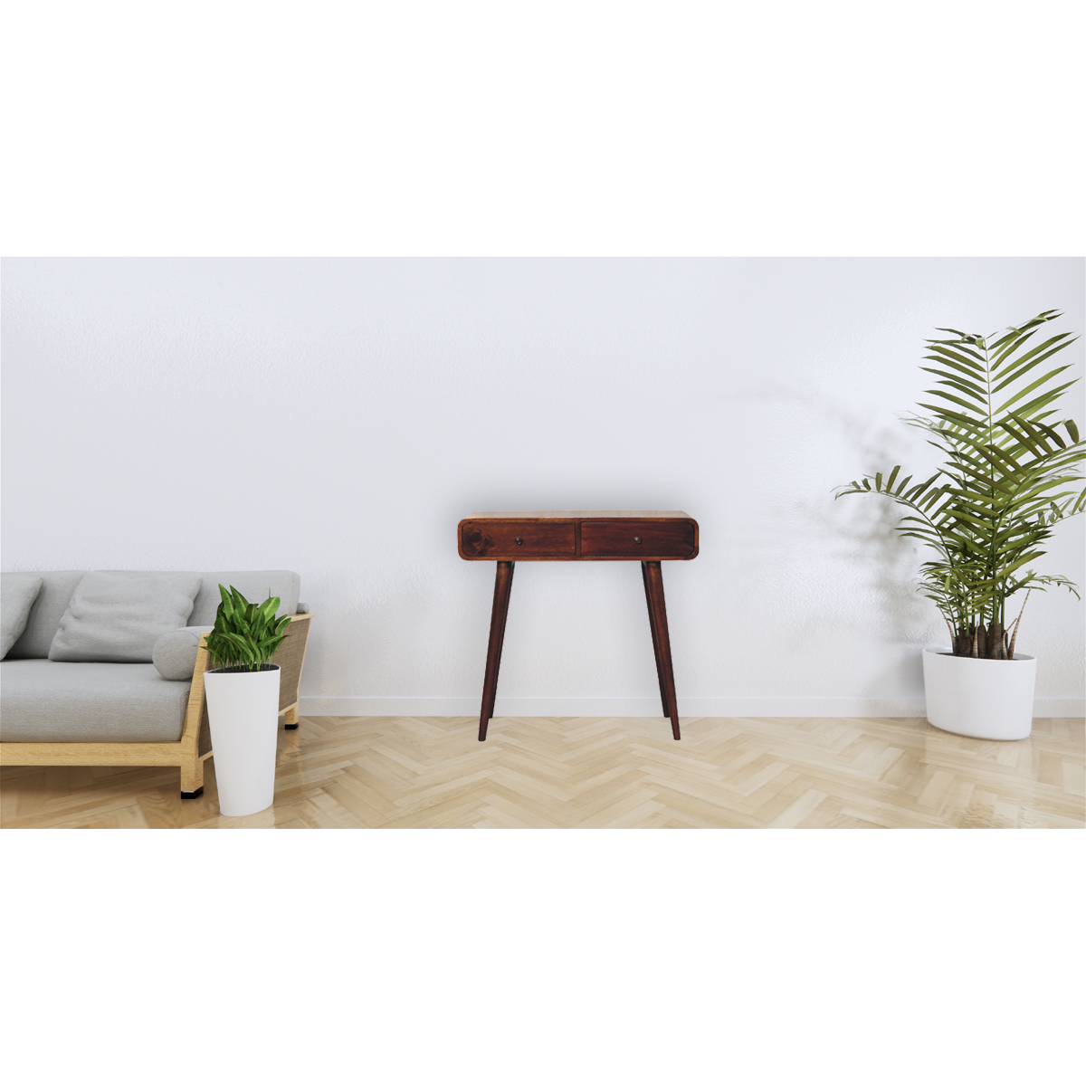 Artisan Furniture Solid Mango Wood Chestnut Curved Hallway Table