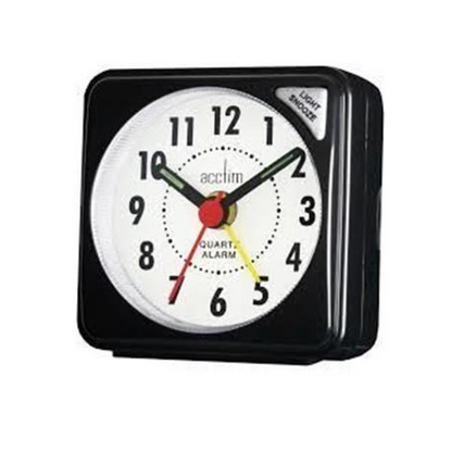 Acctim Ingot Quartz Travel Alarm Clock Light & Snooze - Black - 25/738BB
