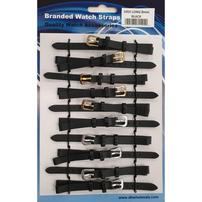 Leather Black Extra Long Watch Straps Pk10 size 8mm 1055.05